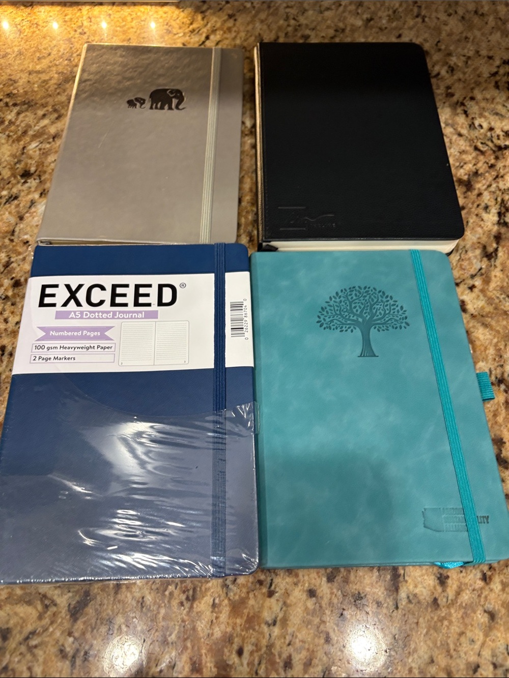 4 new notebooks. 3 dotted. Assorted Journal Bundle - Blue, Teal, Black, Silver